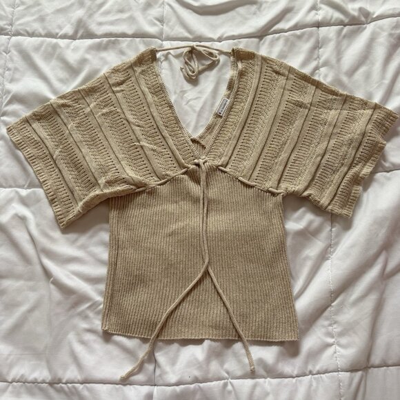 Vintage 90s Womens Medium Baby Doll Cami Y2K Boho Indie Coquette Beige V Neck